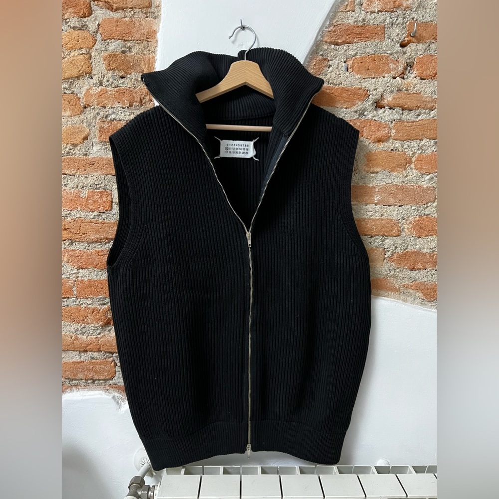 Maison Martin Margiela Heavy Knit Zip-Up Vest in Black Cotton